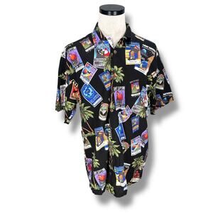 Vintage Jimmy Buffett Margaritaville Hawaiian Shirt Men’s Large Black Button USA